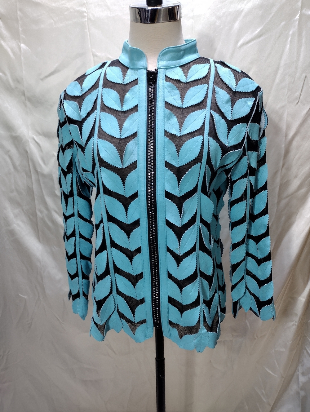 Rare Unique Leather Studio Leather Leaves Women's Zippered Jacket Size L